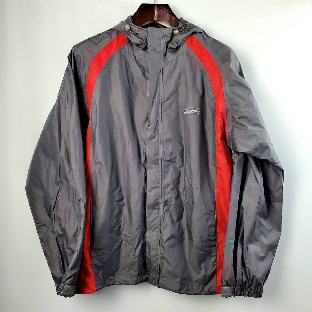 Coleman Men Hooded Jacket and Nylon Rain Lightweight Windbreaker - Gray/Red - M